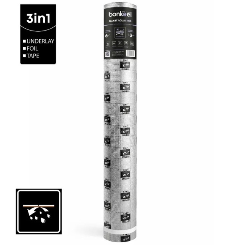 Bonkeel Smart Aquastop 3мм - подложка под ламинат 3мм, рулон 6м.кв