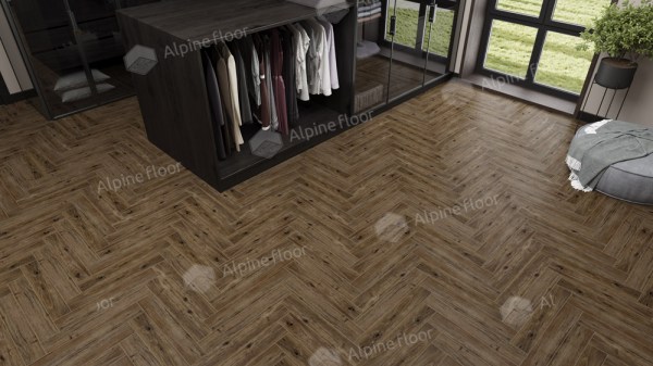 Ламинат Alpine Floor LF102-10 Дуб Бордо  Herringbone 8 Pro NEW Английская елка в Минске в интерьере
