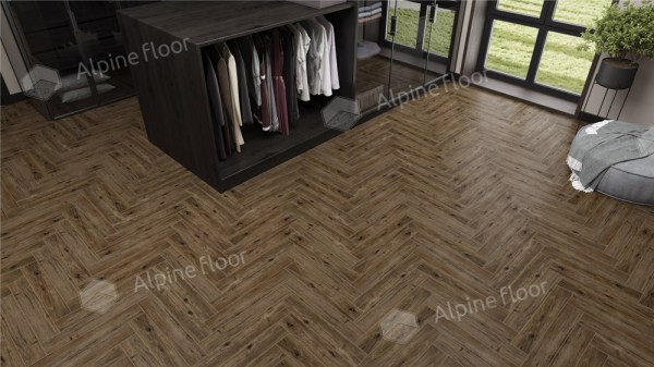Ламинат Alpine Floor LF106-10 Дуб Бордо  Herringbone 12 Pro NEW Английская елка в Минске в интерьере