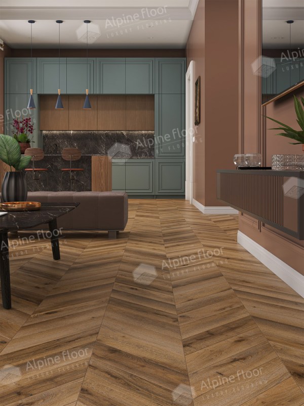 Ламинат Alpine Floor LF109-04 Дуб Килиманджаро Chevron Art Французская елка в Минске в интерьере